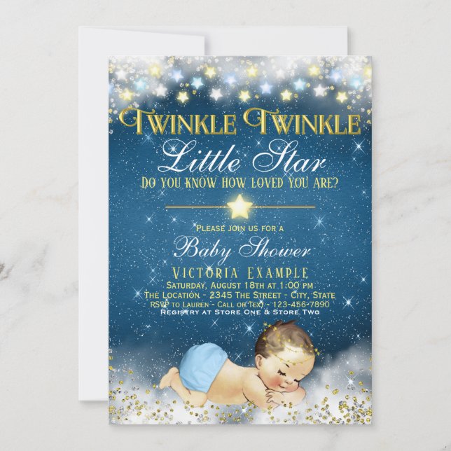 Invitación Boy Twinkle Twinkle Little Star Baby Shower (Anverso)
