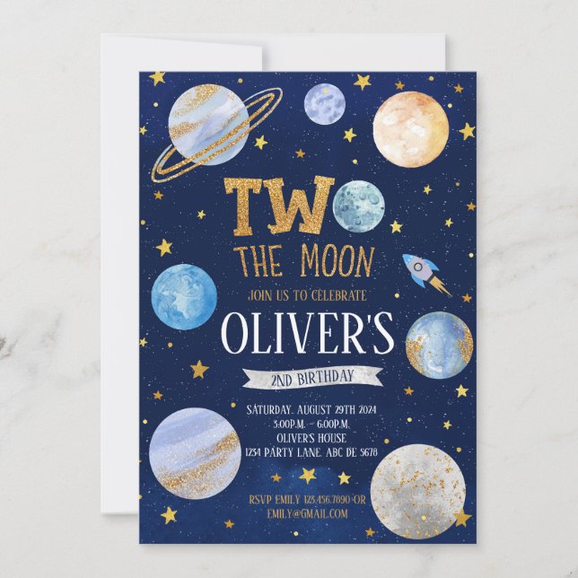 Invitación Boy Two The Moon Birthday (Anverso)
