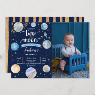 Invitación Boy Two the Moon Space Birday Photo