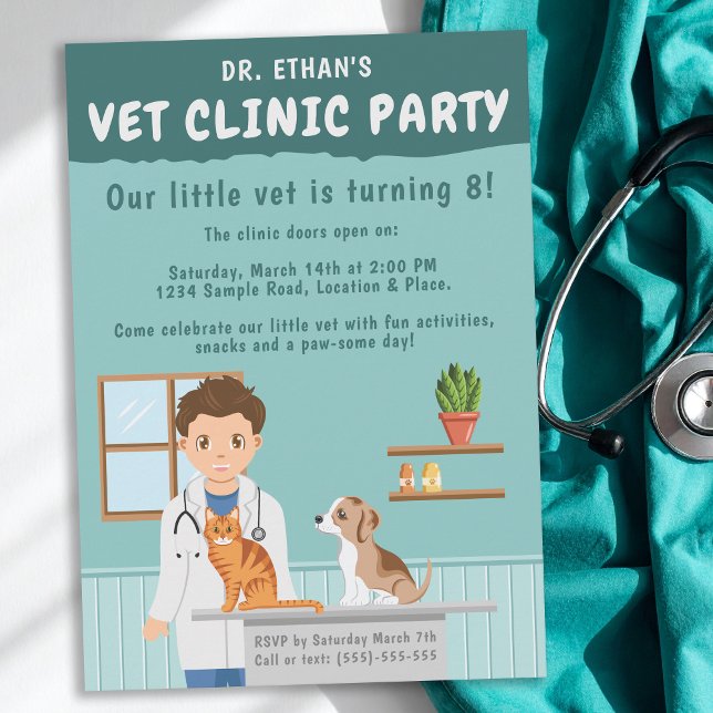 Invitación Boy Veterinarian Vet Animal Clinic Kids’ Birthday (Subido por el creador)