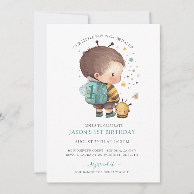 Invitación Boy Watercolor 1º cumpleaños I (Anverso)