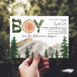 Invitación Boy Watercolor Mountains Baby Shower