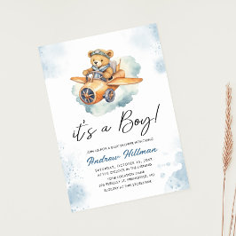 Invitación Boy Watercolor Teddy Bear Baby Shower