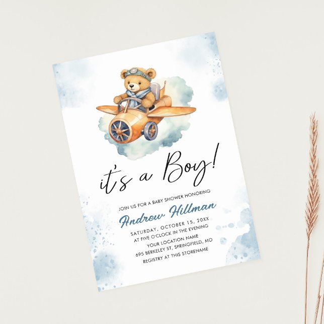 Invitación Boy Watercolor Teddy Bear Baby Shower (Subido por el creador)