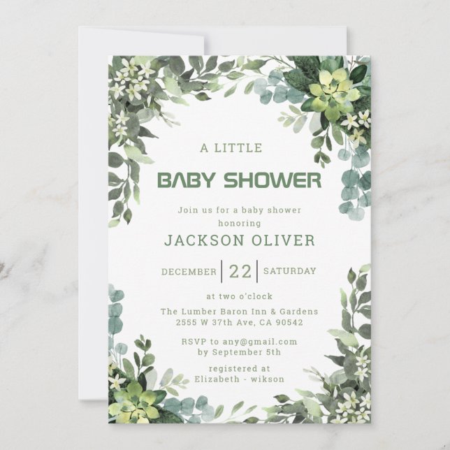Invitación Boy Watercolor Woodland Baby Shower (Anverso)