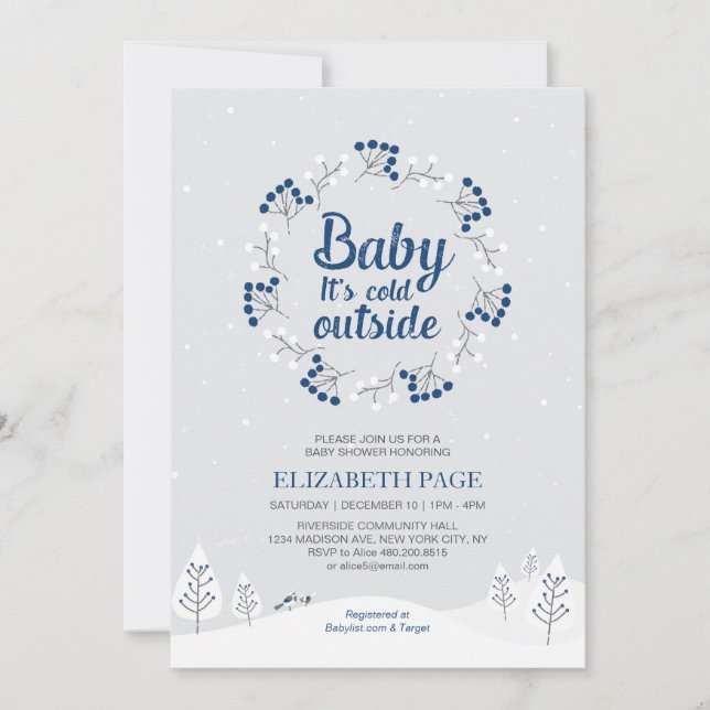 Invitación Boy Winter Wonderland Baby Shower, azul marino (Anverso)