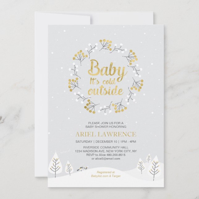 Invitación Boy Winter Wonderland Baby Shower, Gold (Anverso)