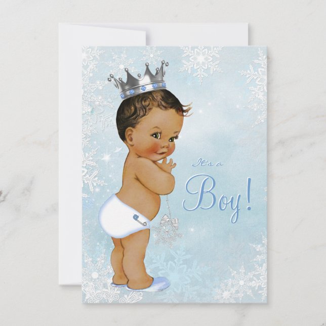 Invitación Boy Winter Wonderland Snowflake Ethnic Baby Shower (Anverso)