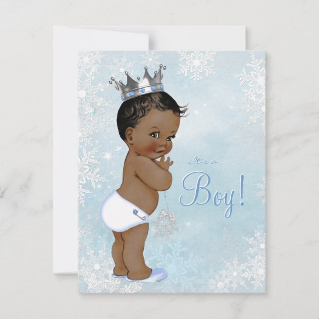 Invitación Boy Winter Wonderland Snowflake Ethnic Baby Shower (Anverso)