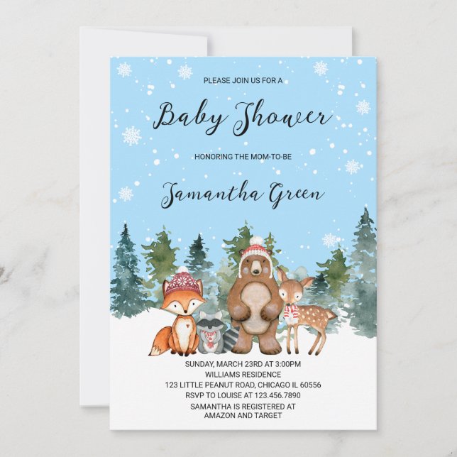 Invitación Boy Winter Woodland Baby Shower (Anverso)