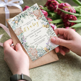Invitación Boy Woodland Animals con Baby Shower acuarela