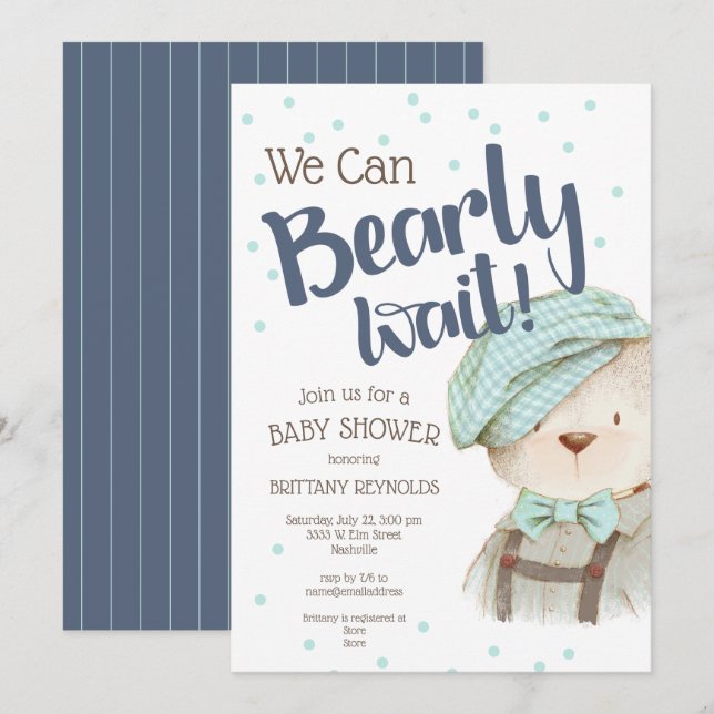 Invitación Boy Woodland Forest Bear Baby Shower (Anverso / Reverso)