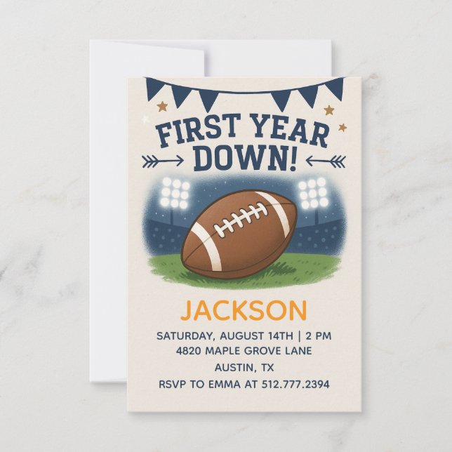 Invitación Boy's 1st Birthday First Year Down - Blue Theme (Anverso)