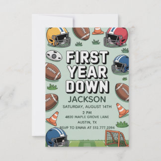 Invitación Boy's 1st Birthday First Year Down - Football 