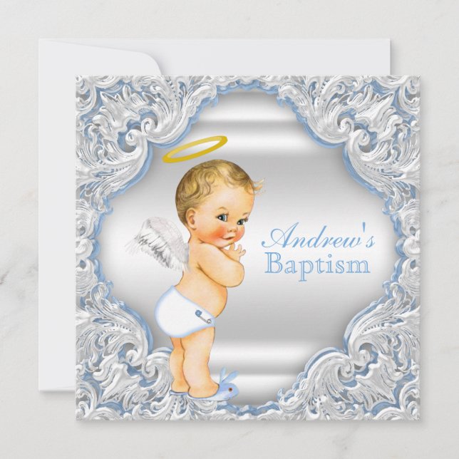 Invitación Boys Angel Baptism (Anverso)