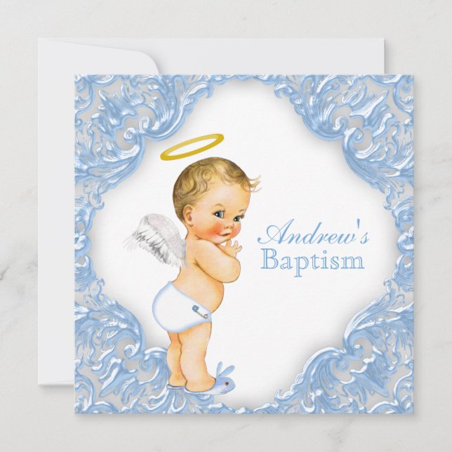 Invitación Boys Angel Baptism Christening (Anverso)