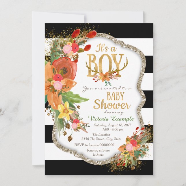Invitación Boys Antler Baby Shower (Anverso)