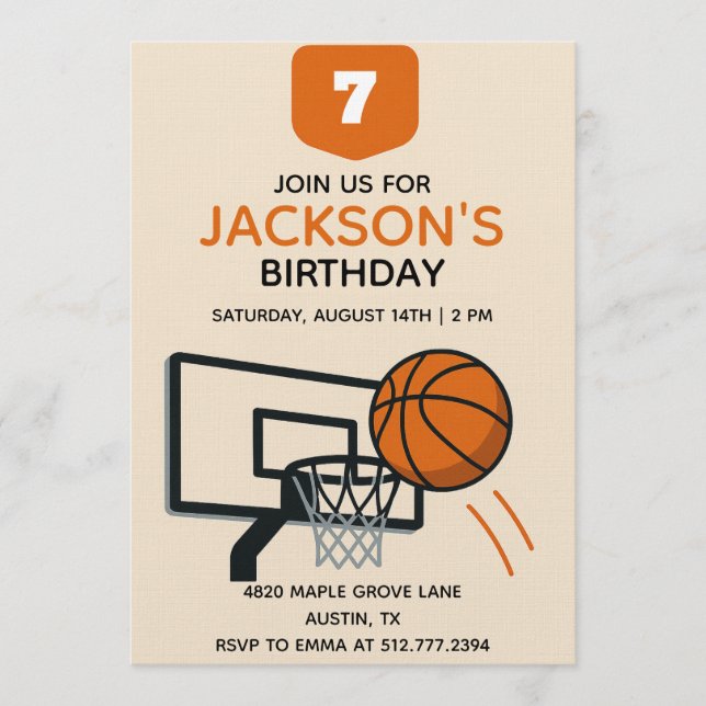 Invitación Boys Basketball Birthday • Editable Sports Party (Anverso)
