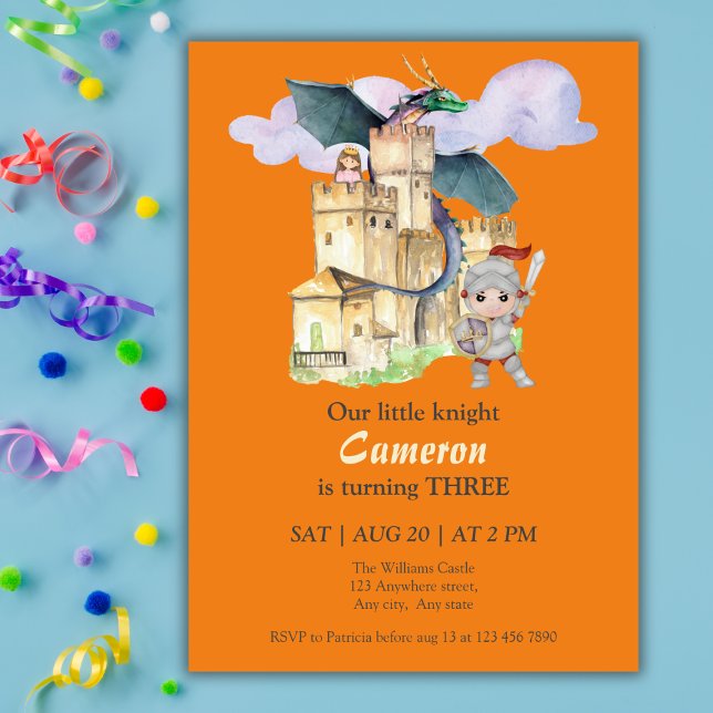 Invitación Boys Birthday Fairytale Knight Castle Dragon  (Subido por el creador)
