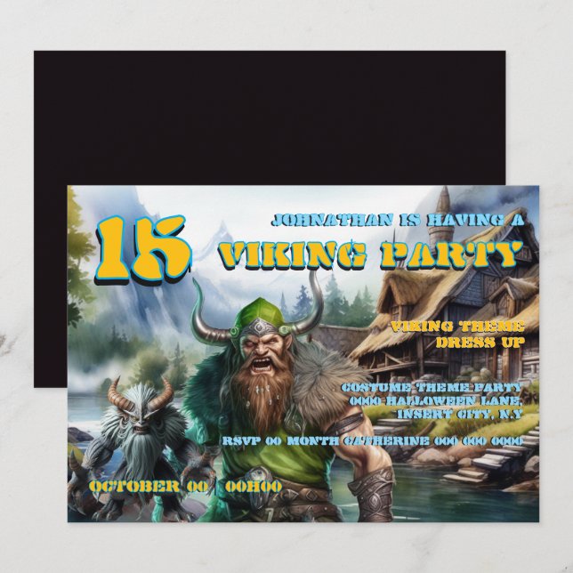 Invitación Boys Birthday Invitation 8–16 | Viking Warrior  (Anverso / Reverso)