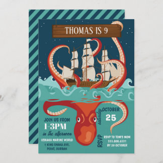 Invitación Boys Birthday Party Kraken
