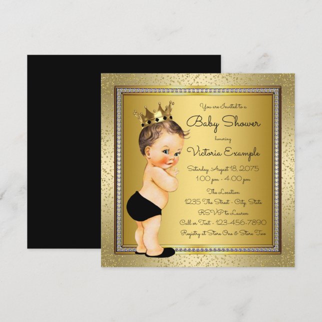 Invitación Boys Black Gold Baby Shower (Anverso / Reverso)