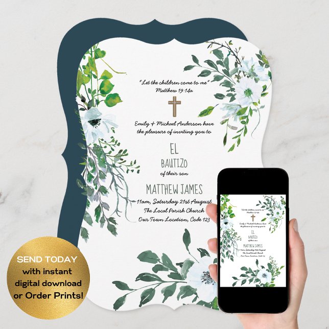 Invitación BOYS Blue BAUTIZO Bautismo Baptismo Botánico (Subido por el creador)