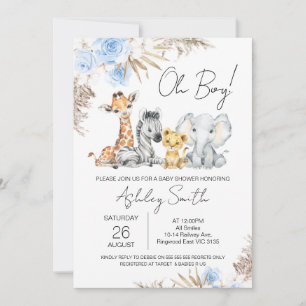 Invitación Boys Blue Boho Floral Safari Baby Shower
