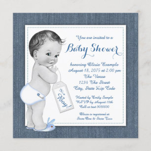 Invitación Boys Blue Denim Baby Shower