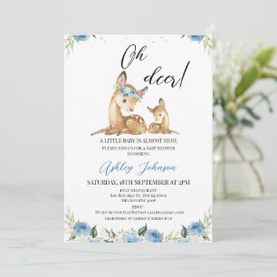 Invitación Boys Blue Floral Oh Deer Baby Shower