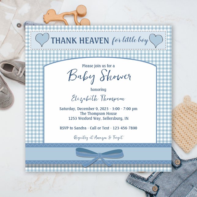 Invitación Boys Blue Gingham Baby Shower (Subido por el creador)