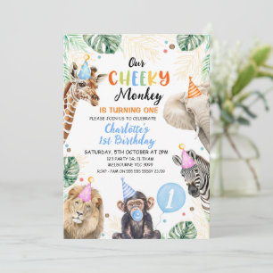 Invitación Boys Blue Gorra Nuestro Cheeky Monkey Cumpleaños