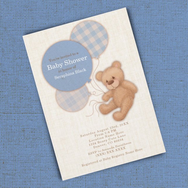 Invitación Boys Blue Plaid Teddy Bear Baby Shower (Subido por el creador)