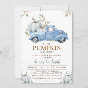 Invitación Boys Blue Pumpkin Truck Foliage Baby Shower