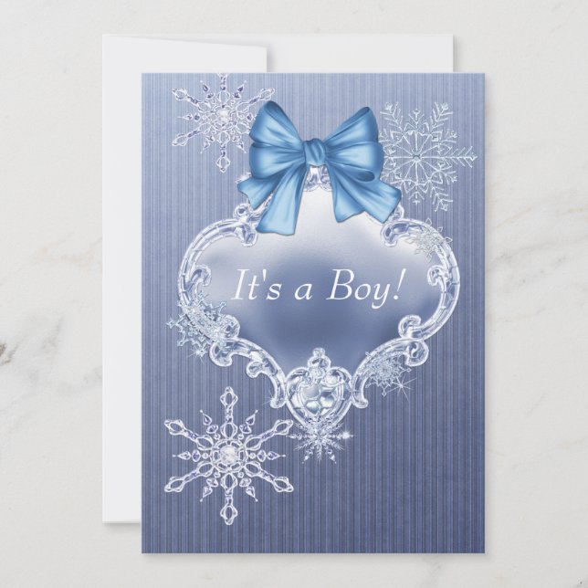 Invitación Boys Blue Snowflake Winter Wonderland Baby Shower (Anverso)