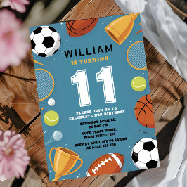 Invitación Boys Blue Sports Theme Birthday Party