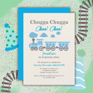 Invitación Boys Blue Train Fiesta del segundo cumpleaños
