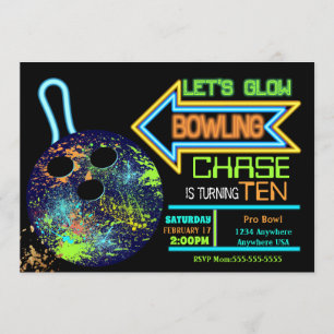 Invitación Boys Bowling fiesta, Nacimiento Neon Glow bowling