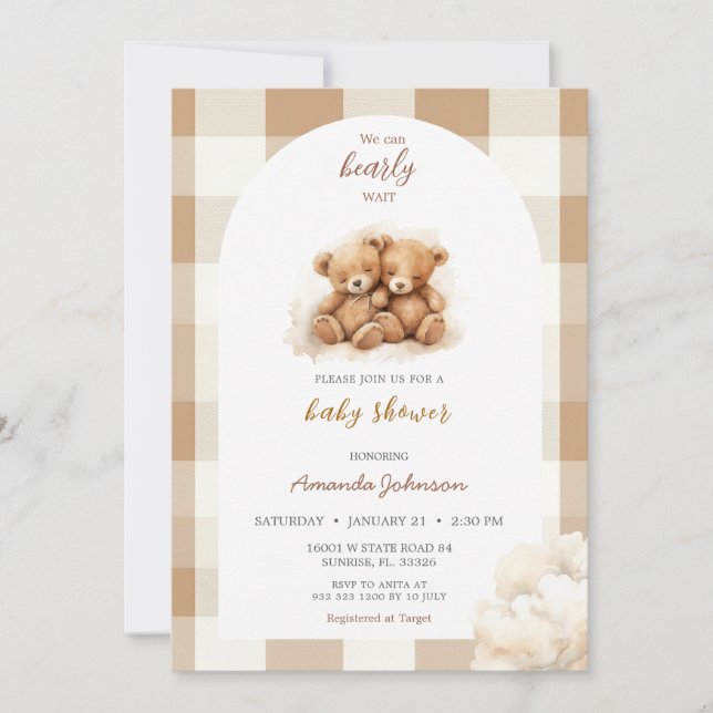 Invitación Boys Brown Bear Baby Shower (Anverso)