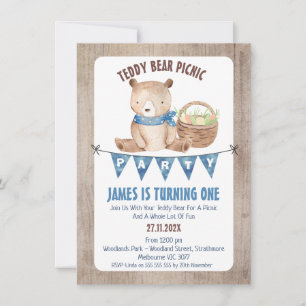 Invitación Boys Bunting Teddy Bear Picnic Primer cumpleaños
