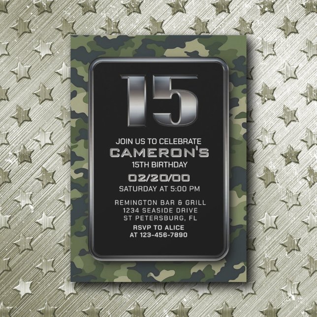 Invitación Boys Camo Hunting Army 15 cumpleaños (Subido por el creador)