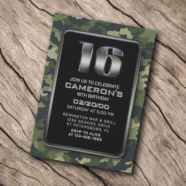 Invitación Boys Camo Hunting Army 16th Birthday (Subido por el creador)