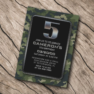 Invitación Boys Camo Hunting Army 5º cumpleaños