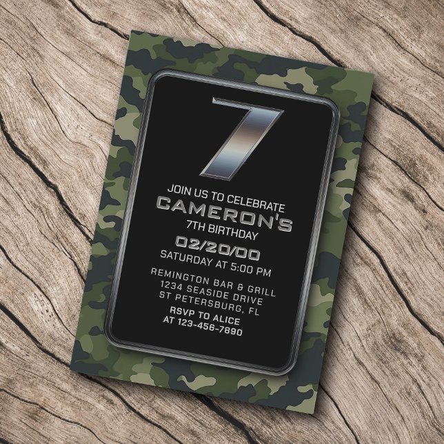 Invitación Boys Camo Hunting Army 7º cumpleaños (Subido por el creador)
