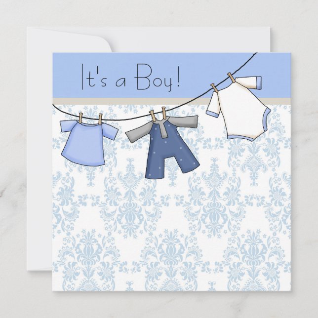 Invitación Boys Clothesline Baby Shower (Anverso)