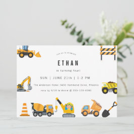 Invitación Boys Construction Birthday Party Theme