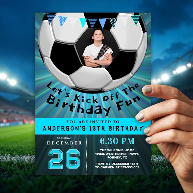 Invitación Boys Cool Blue Sporty Custom Photo Birthday (Subido por el creador)