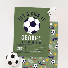 Invitación Boys Cool Green Sporty Soccer Kids Birthday