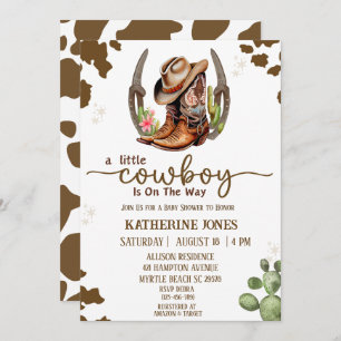 Invitación Boys Cowboy Cow Print Baby Shower