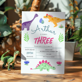 Invitación Boys Cute Blue Jungle T-Rex Dinosaur Birday